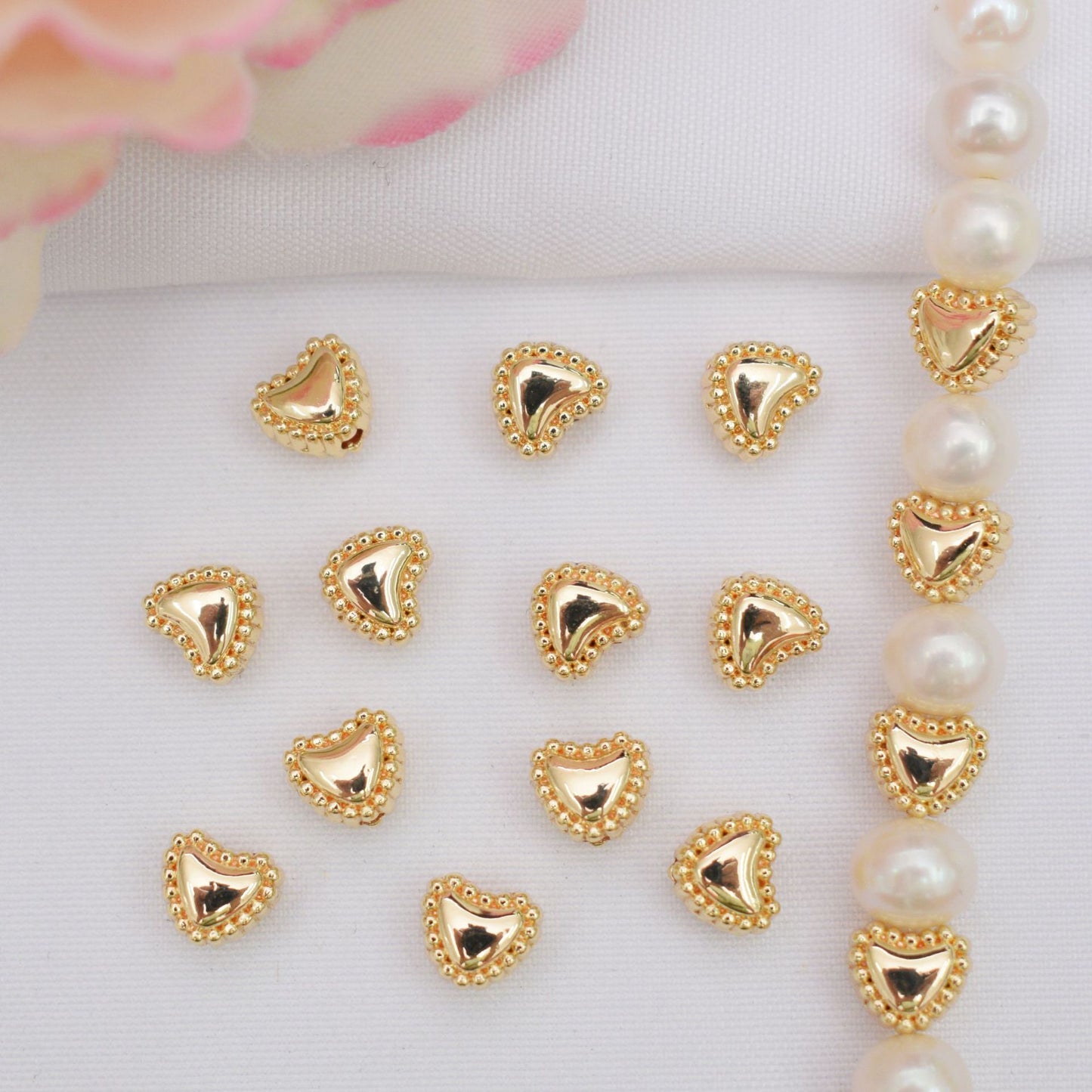 100PCS 18K Gold Filled Spacer Beads Heart Smooth Large Hole Silver Charm For Jewelry Making DIY Beads Doki Decor   