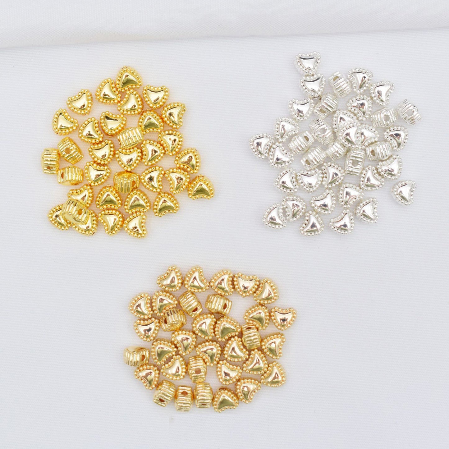 100PCS 18K Gold Filled Spacer Beads Heart Smooth Large Hole Silver Charm For Jewelry Making DIY Beads Doki Decor   