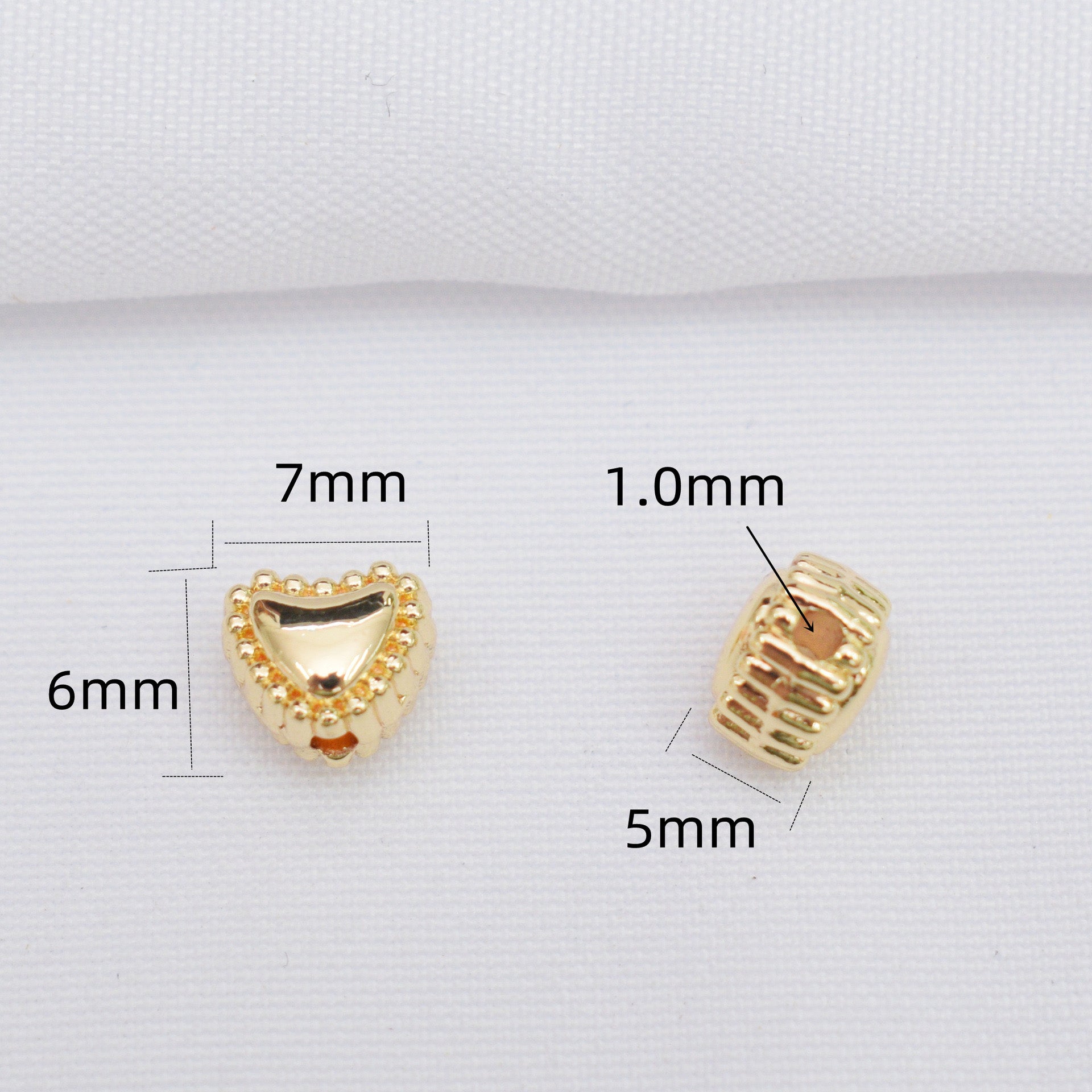 100PCS 18K Gold Filled Spacer Beads Heart Smooth Large Hole Silver Charm For Jewelry Making DIY Beads Doki Decor   