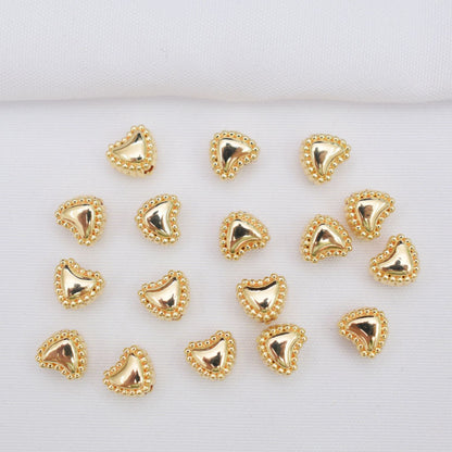 100PCS 18K Gold Filled Spacer Beads Heart Smooth Large Hole Silver Charm For Jewelry Making DIY Beads Doki Decor 14K Gold  