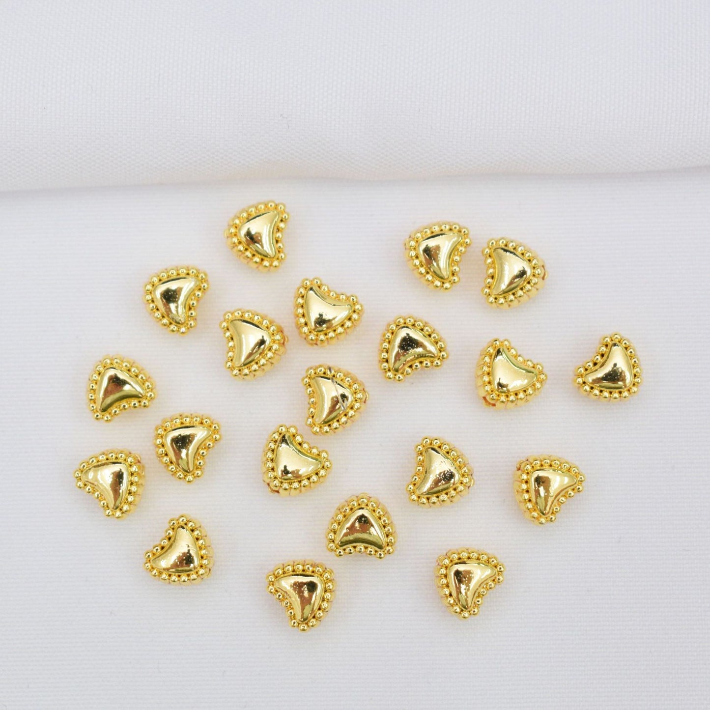 100PCS 18K Gold Filled Spacer Beads Heart Smooth Large Hole Silver Charm For Jewelry Making DIY Beads Doki Decor 18K Gold  