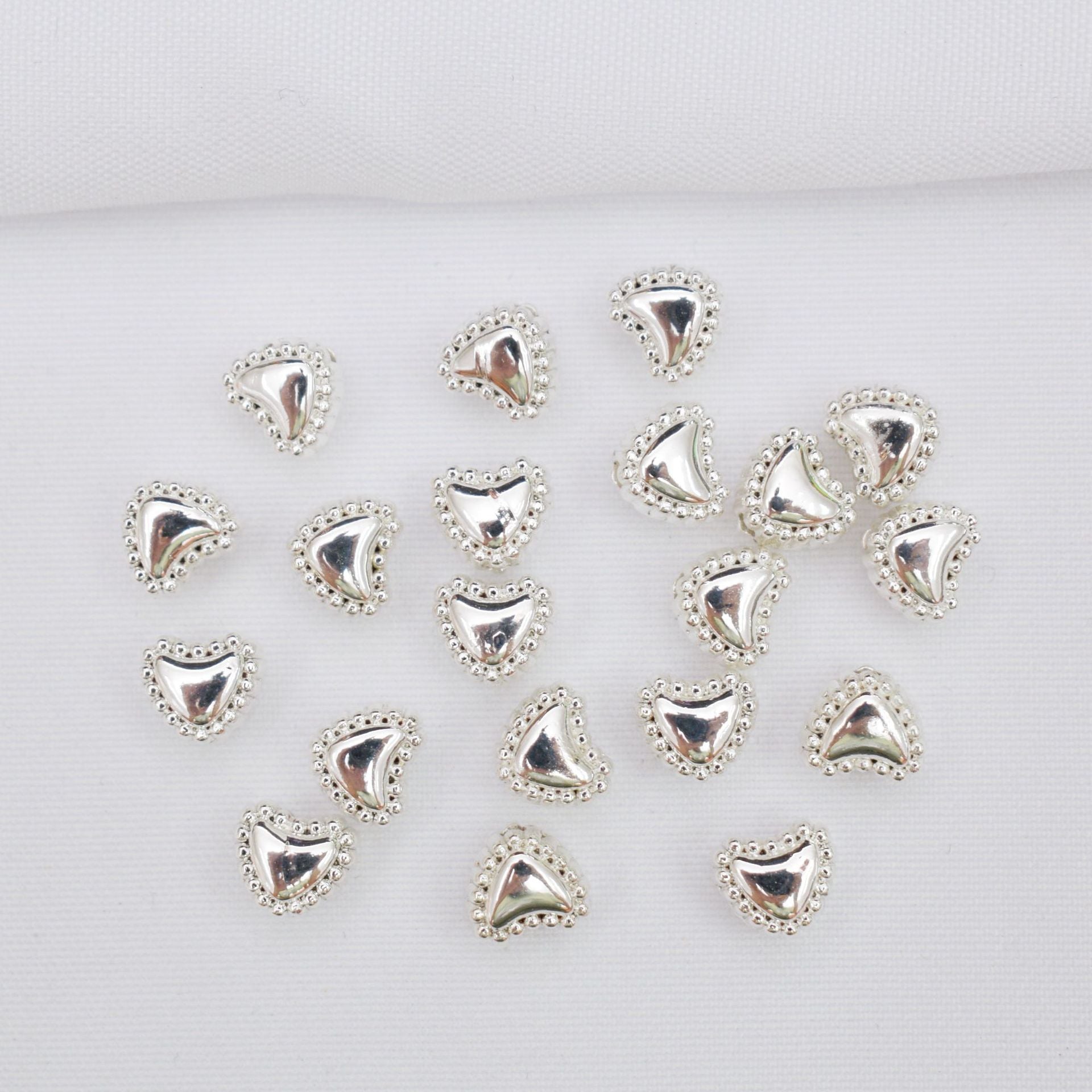 100PCS 18K Gold Filled Spacer Beads Heart Smooth Large Hole Silver Charm For Jewelry Making DIY Beads Doki Decor Silver  