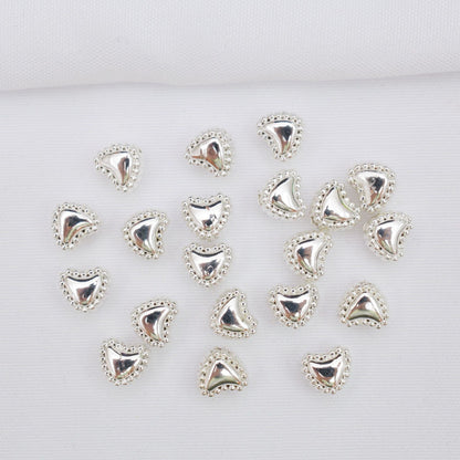 100PCS 18K Gold Filled Spacer Beads Heart Smooth Large Hole Silver Charm For Jewelry Making DIY Beads Doki Decor Silver  