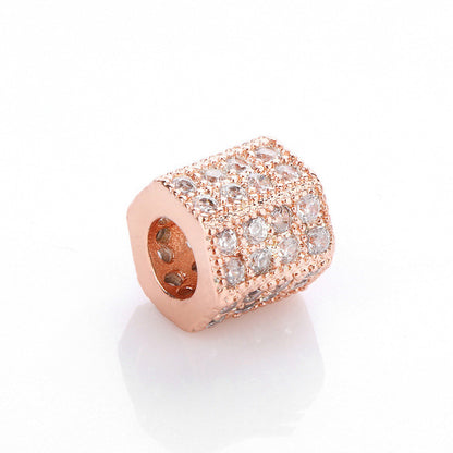 10PCS 18K Gold Filled Spacer Beads Hexagonal Column Rhinestone Rose Gold White Gold Black Large Hole For Jewelry Making DIY Beads Doki Decor White Rhinestone Rose Gold 