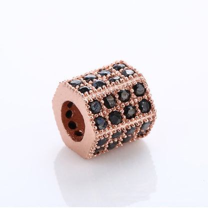 10PCS 18K Gold Filled Spacer Beads Hexagonal Column Rhinestone Rose Gold White Gold Black Large Hole For Jewelry Making DIY Beads Doki Decor Black Rhinestone Rose Gold 