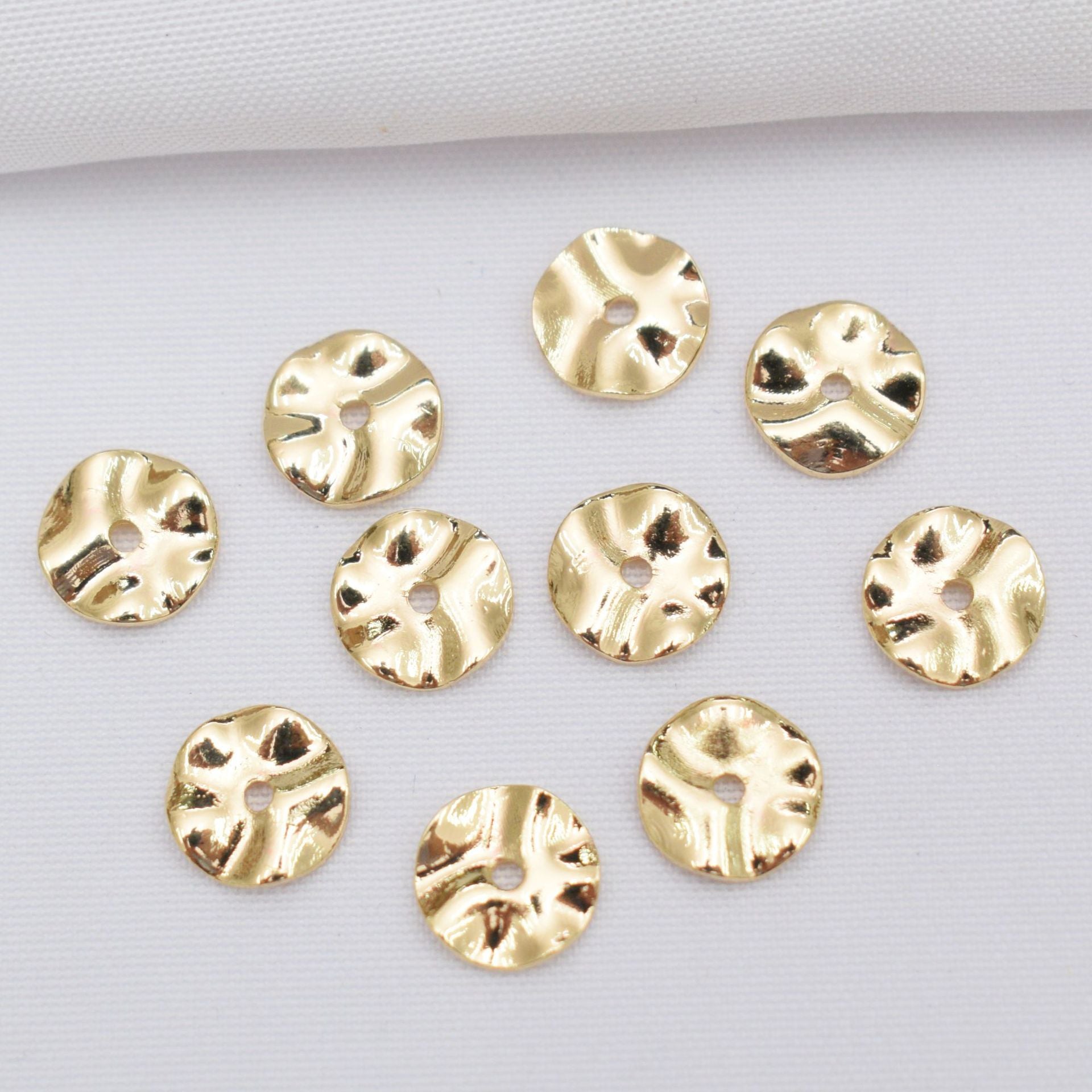 100PCS 18K Gold Filled Spacer Beads Irregular Wavy Pattern Baroque Flat Circle Round Silver With Hole For Jewelry Making DIY Beads Doki Decor 14K Gold 6mm 