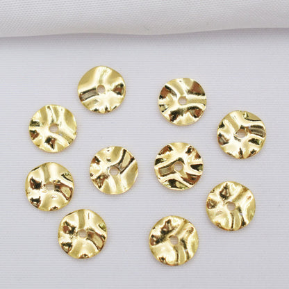 100PCS 18K Gold Filled Spacer Beads Irregular Wavy Pattern Baroque Flat Circle Round Silver With Hole For Jewelry Making DIY Beads Doki Decor 18K Gold 6mm 