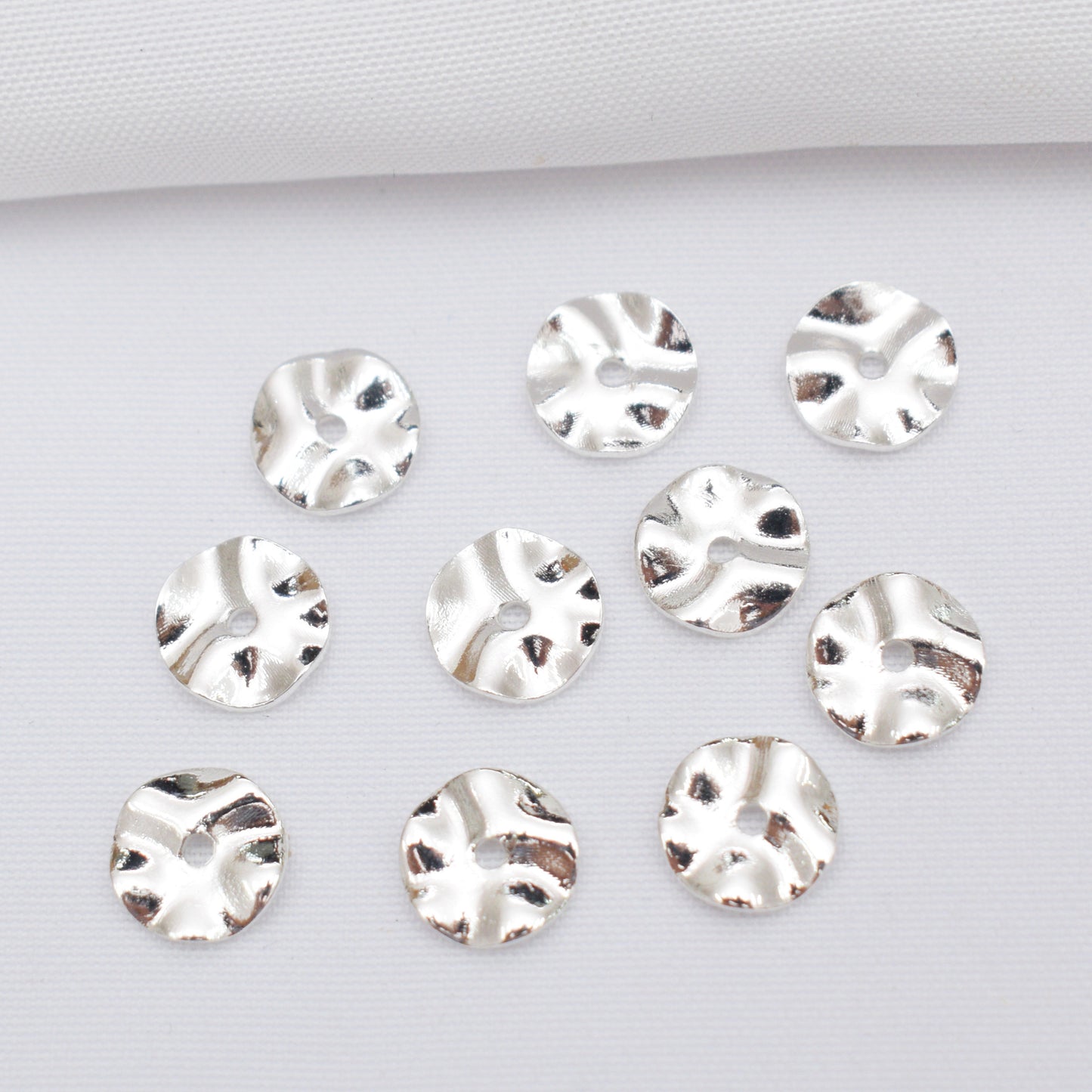 100PCS 18K Gold Filled Spacer Beads Irregular Wavy Pattern Baroque Flat Circle Round Silver With Hole For Jewelry Making DIY Beads Doki Decor Silver 6mm 