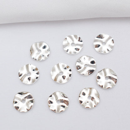 100PCS 18K Gold Filled Spacer Beads Irregular Wavy Pattern Baroque Flat Circle Round Silver With Hole For Jewelry Making DIY Beads Doki Decor Silver 6mm 