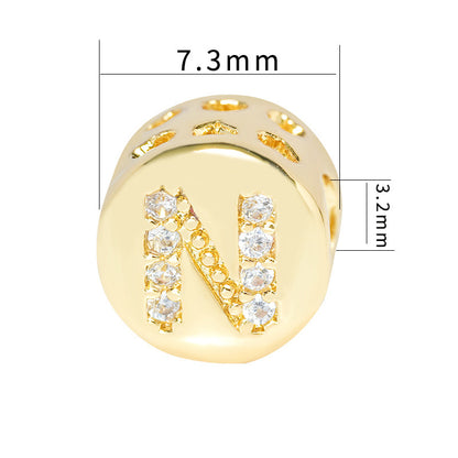 10PCS 18K Gold Filled Spacer Beads Letters Initial Final Round Rhinestone Large Hole For Jewelry Making DIY Beads Doki Decor   