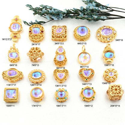 5PCS 18K Gold Filled Spacer Beads Moonstone Cat Eye Stone Pearl Rhinestone Heart Large Hole For Jewelry Making DIY Beads Doki Decor   