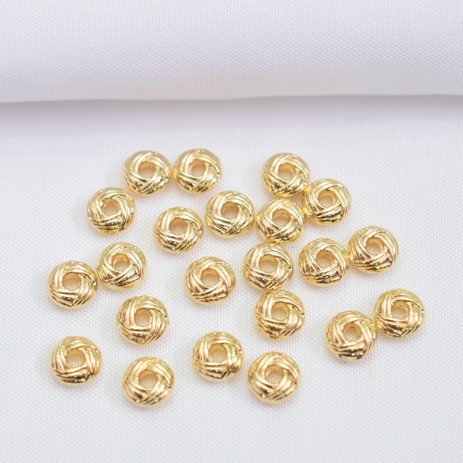 100PCS 18K Gold Filled Spacer Beads Nest Pattern Circle Round White Gold Silver Large Hole For Jewelry Making DIY Beads Doki Decor 14K Gold  