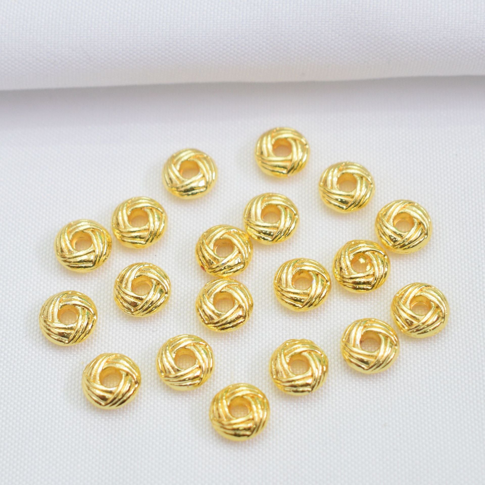 100PCS 18K Gold Filled Spacer Beads Nest Pattern Circle Round White Gold Silver Large Hole For Jewelry Making DIY Beads Doki Decor 18K Gold  