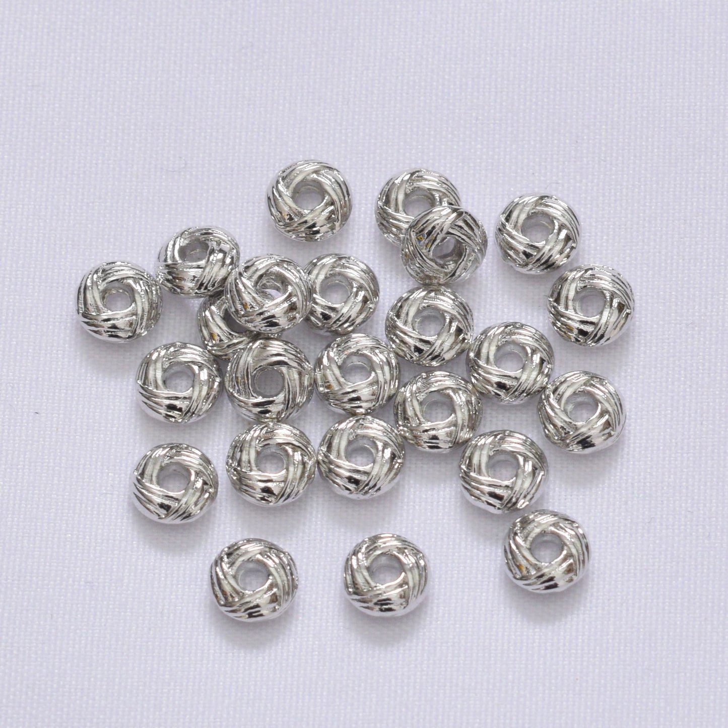 100PCS 18K Gold Filled Spacer Beads Nest Pattern Circle Round White Gold Silver Large Hole For Jewelry Making DIY Beads Doki Decor White Gold  