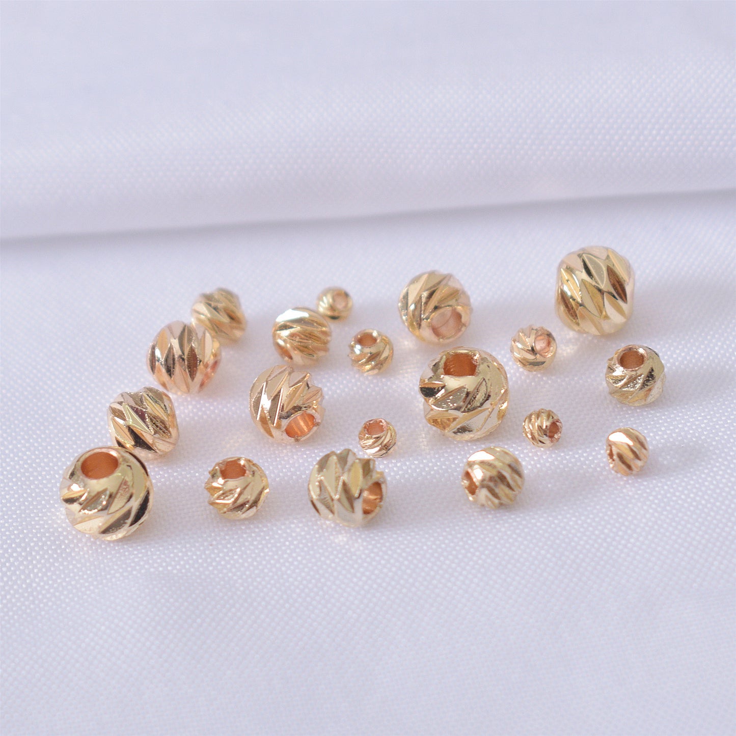 100PCS 18K Gold Filled Spacer Beads Pattern Ball Round White Gold Rose Gold Silver Large Hole For Jewelry Making DIY Beads Doki Decor   