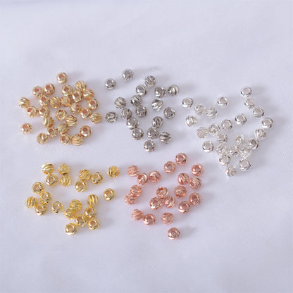 100PCS 18K Gold Filled Spacer Beads Pattern Ball Round White Gold Rose Gold Silver Large Hole For Jewelry Making DIY Beads Doki Decor   