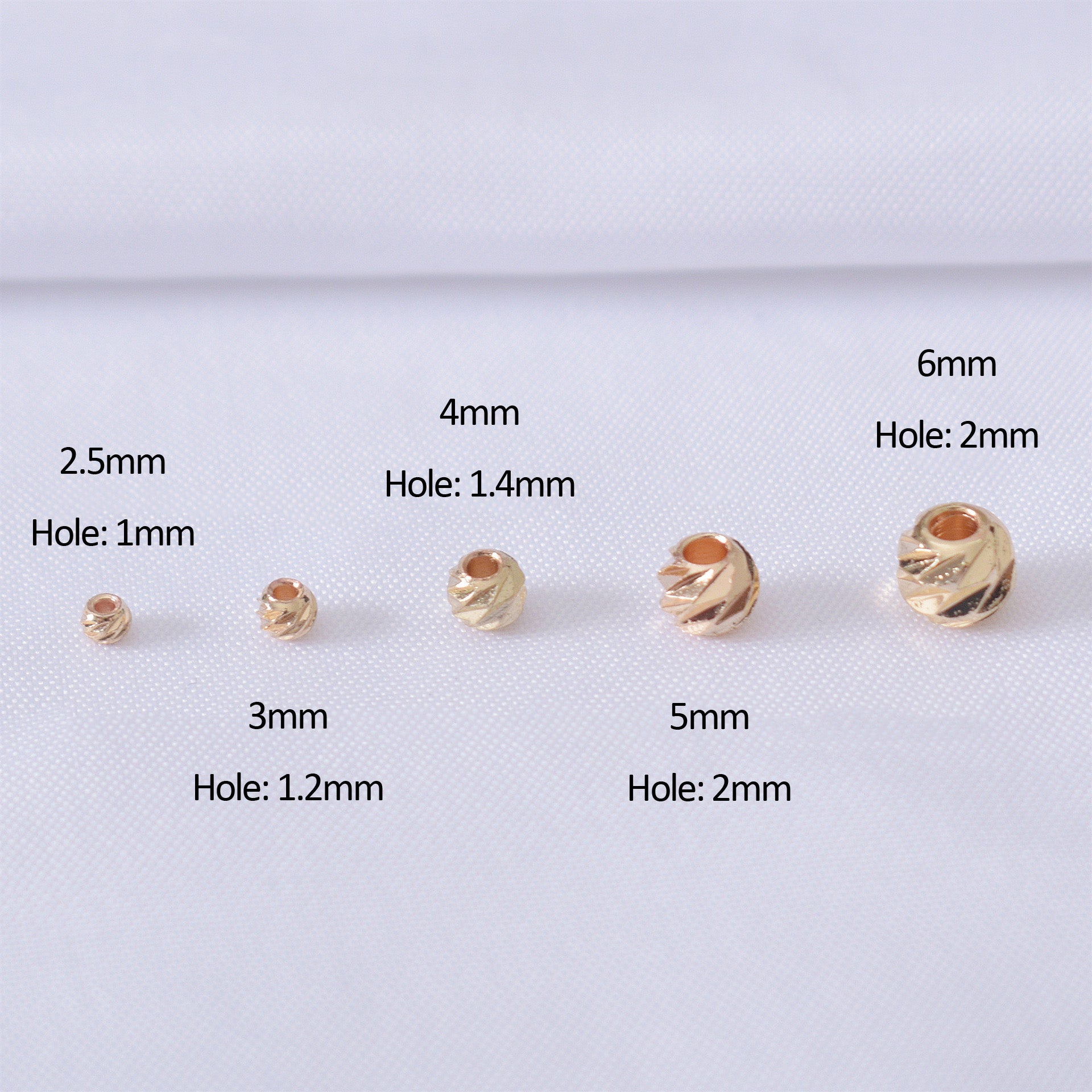 100PCS 18K Gold Filled Spacer Beads Pattern Ball Round White Gold Rose Gold Silver Large Hole For Jewelry Making DIY Beads Doki Decor   