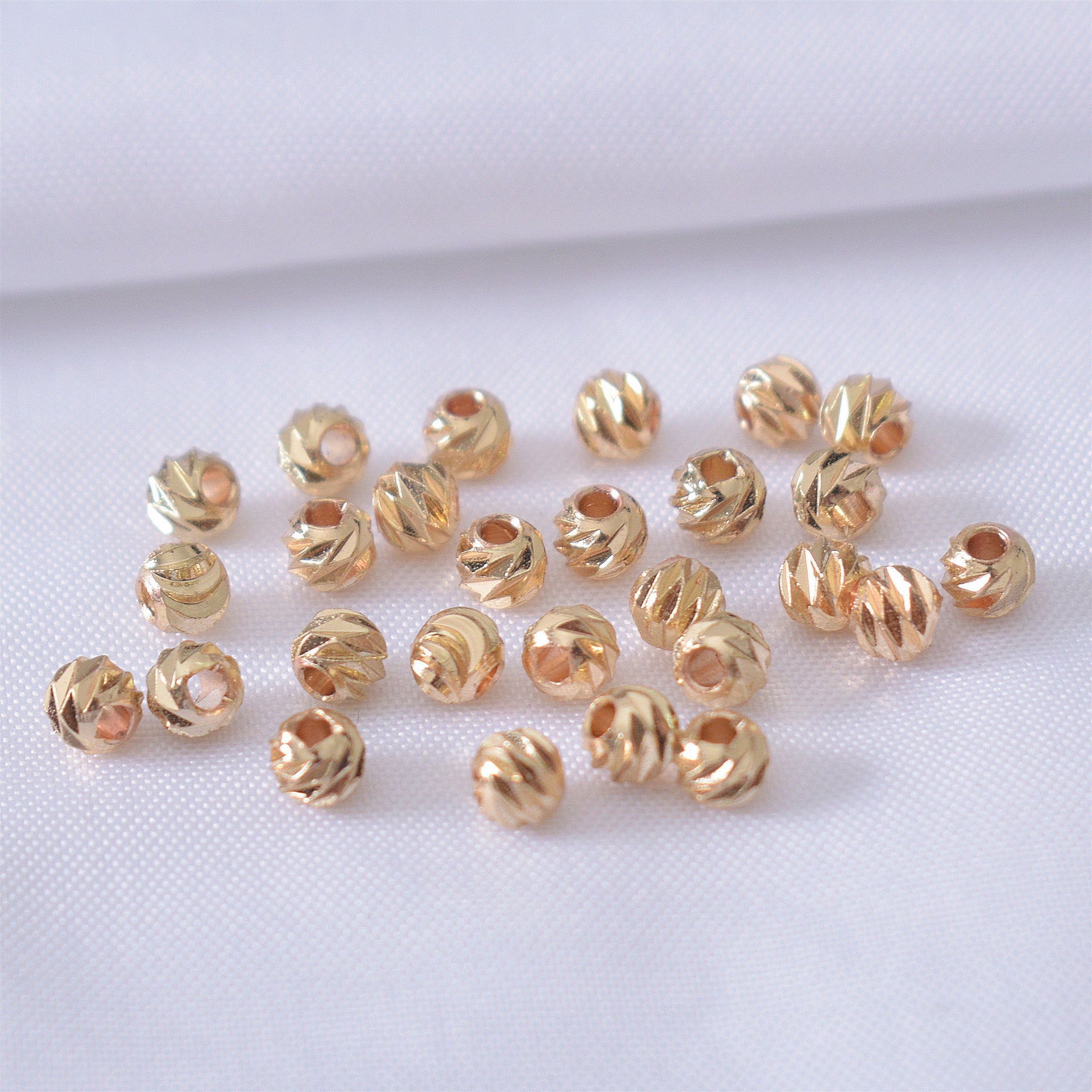 100PCS 18K Gold Filled Spacer Beads Pattern Ball Round White Gold Rose Gold Silver Large Hole For Jewelry Making DIY Beads Doki Decor 14K Gold 2.5mm 