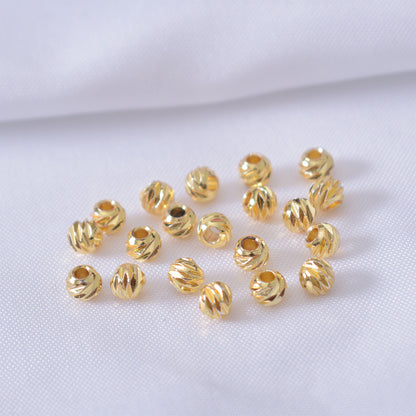 100PCS 18K Gold Filled Spacer Beads Pattern Ball Round White Gold Rose Gold Silver Large Hole For Jewelry Making DIY Beads Doki Decor 18K Gold 2.5mm 