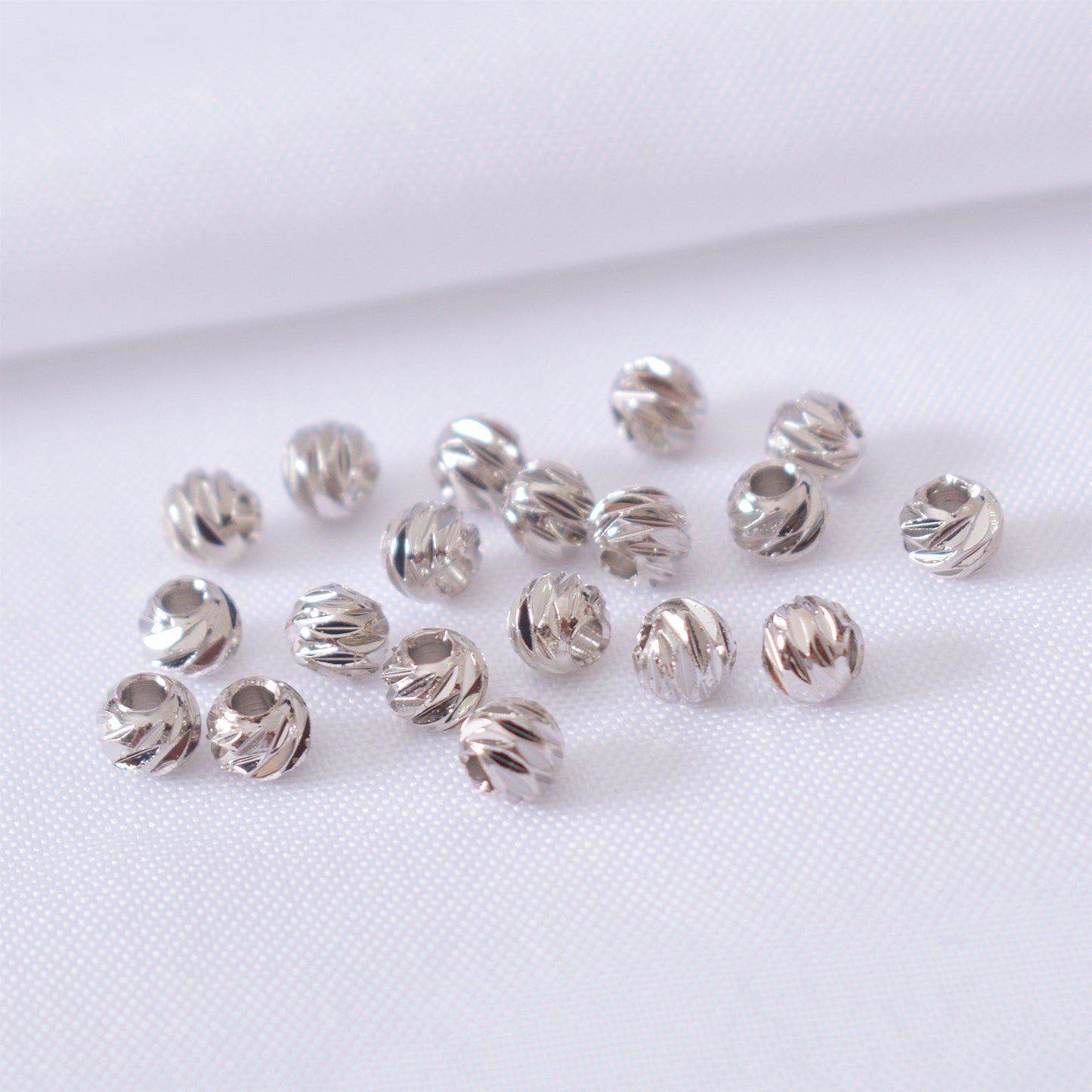 100PCS 18K Gold Filled Spacer Beads Pattern Ball Round White Gold Rose Gold Silver Large Hole For Jewelry Making DIY Beads Doki Decor White Gold 2.5mm 