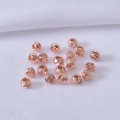 100PCS 18K Gold Filled Spacer Beads Pattern Ball Round White Gold Rose Gold Silver Large Hole For Jewelry Making DIY Beads Doki Decor Rose Gold 2.5mm 