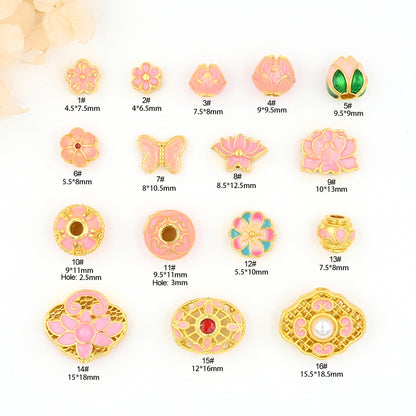 5PCS 18K Gold Filled Spacer Beads Pink Flower Pearl Large Hole Luxury For Jewelry Making DIY Beads Doki Decor   