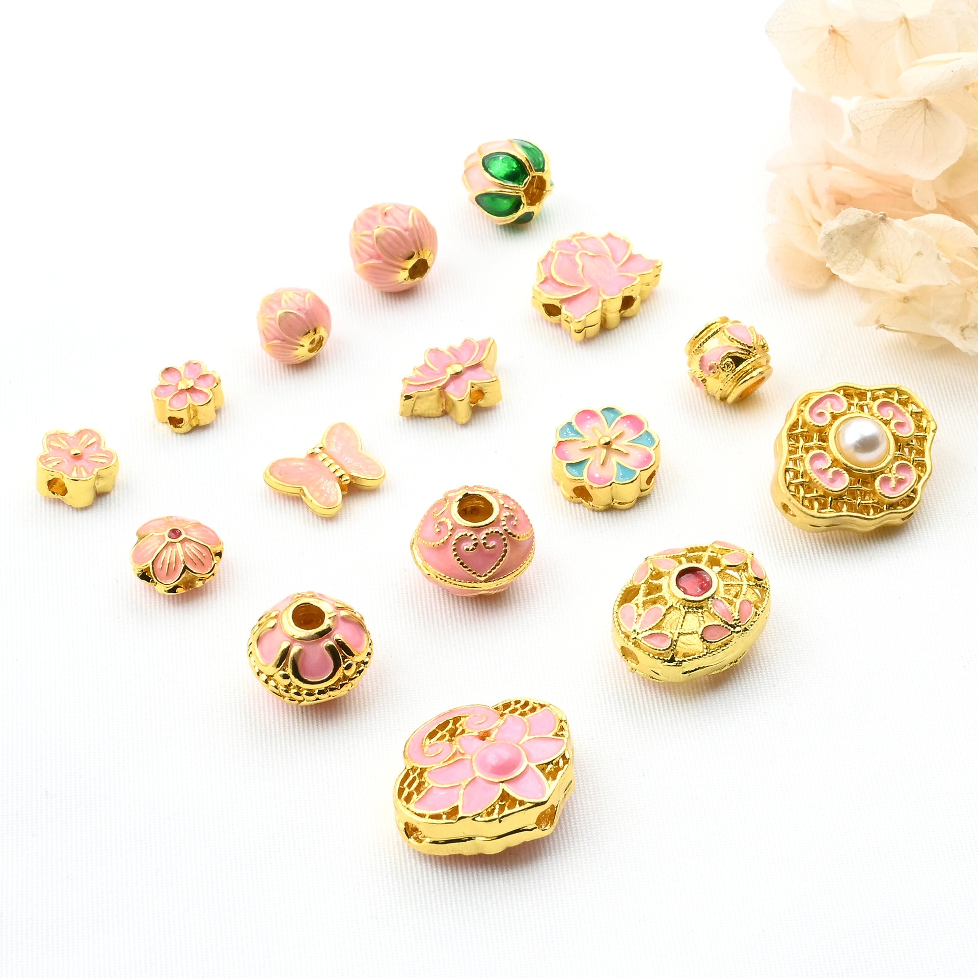 5PCS 18K Gold Filled Spacer Beads Pink Flower Pearl Large Hole Luxury For Jewelry Making DIY Beads Doki Decor   