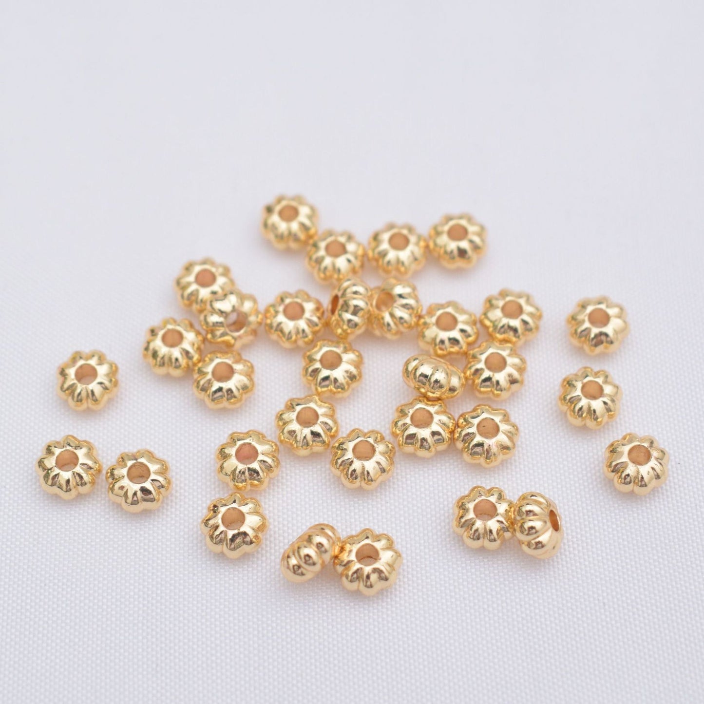 100PCS 18K Gold Filled Spacer Beads Pumpkin Placer Gold Large Hole Charm For Jewelry Making DIY Beads Doki Decor 14K Gold 5.5mm 