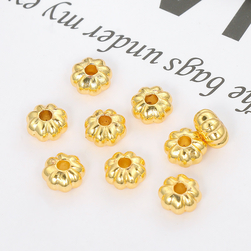 100PCS 18K Gold Filled Spacer Beads Pumpkin Placer Gold Large Hole Charm For Jewelry Making DIY Beads Doki Decor 18K Gold 5.5mm 