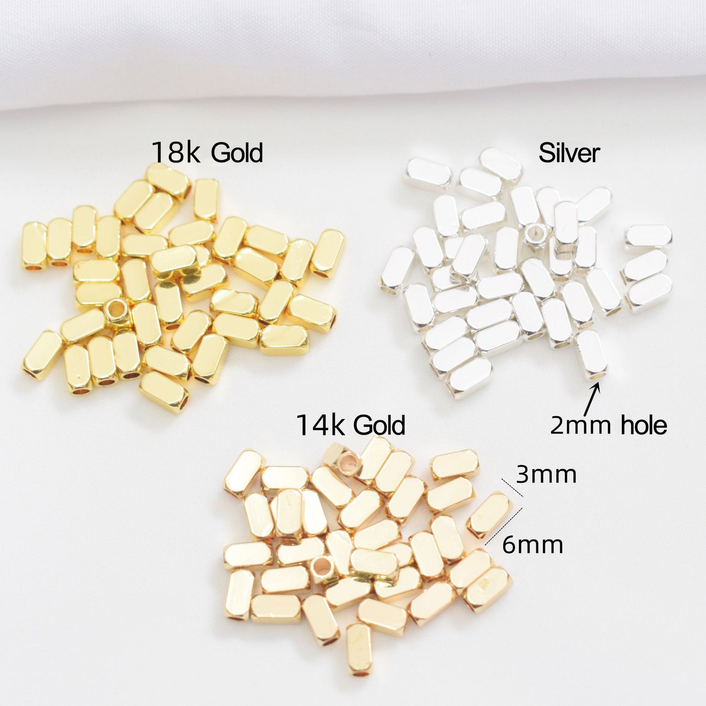 100PCS 18K Gold Filled Spacer Beads Rectangle Silver Large Hole Charm For Jewelry Making DIY Beads Doki Decor   