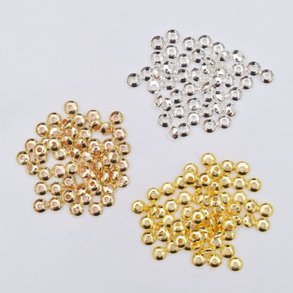 100PCS 18K Gold Filled Spacer Beads Round Smooth Silver Large Hole For Jewelry Making DIY Beads Doki Decor   