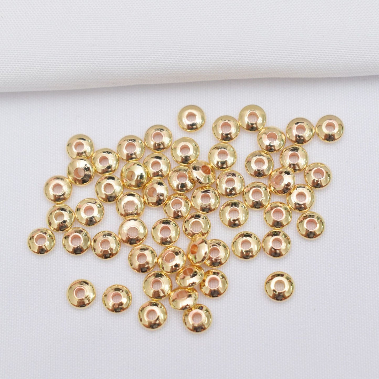 100PCS 18K Gold Filled Spacer Beads Round Smooth Silver Large Hole For Jewelry Making DIY Beads Doki Decor 14K Gold 3mm 