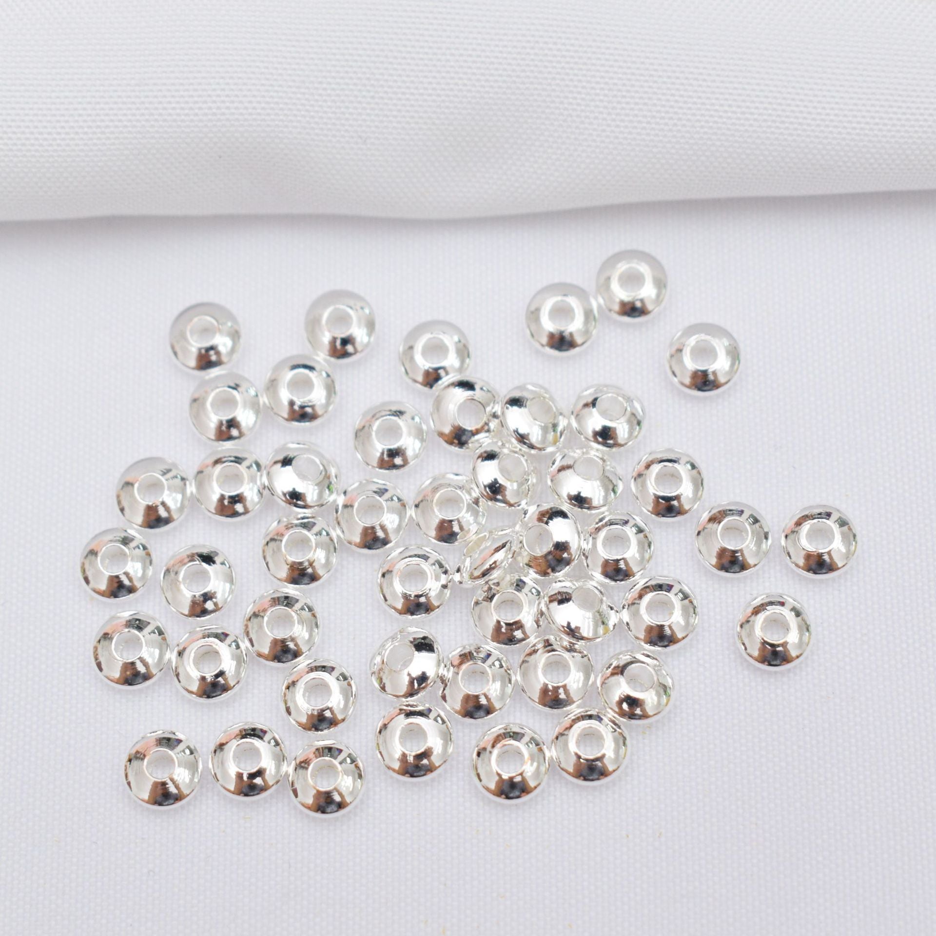 100PCS 18K Gold Filled Spacer Beads Round Smooth Silver Large Hole For Jewelry Making DIY Beads Doki Decor Silver 3mm 