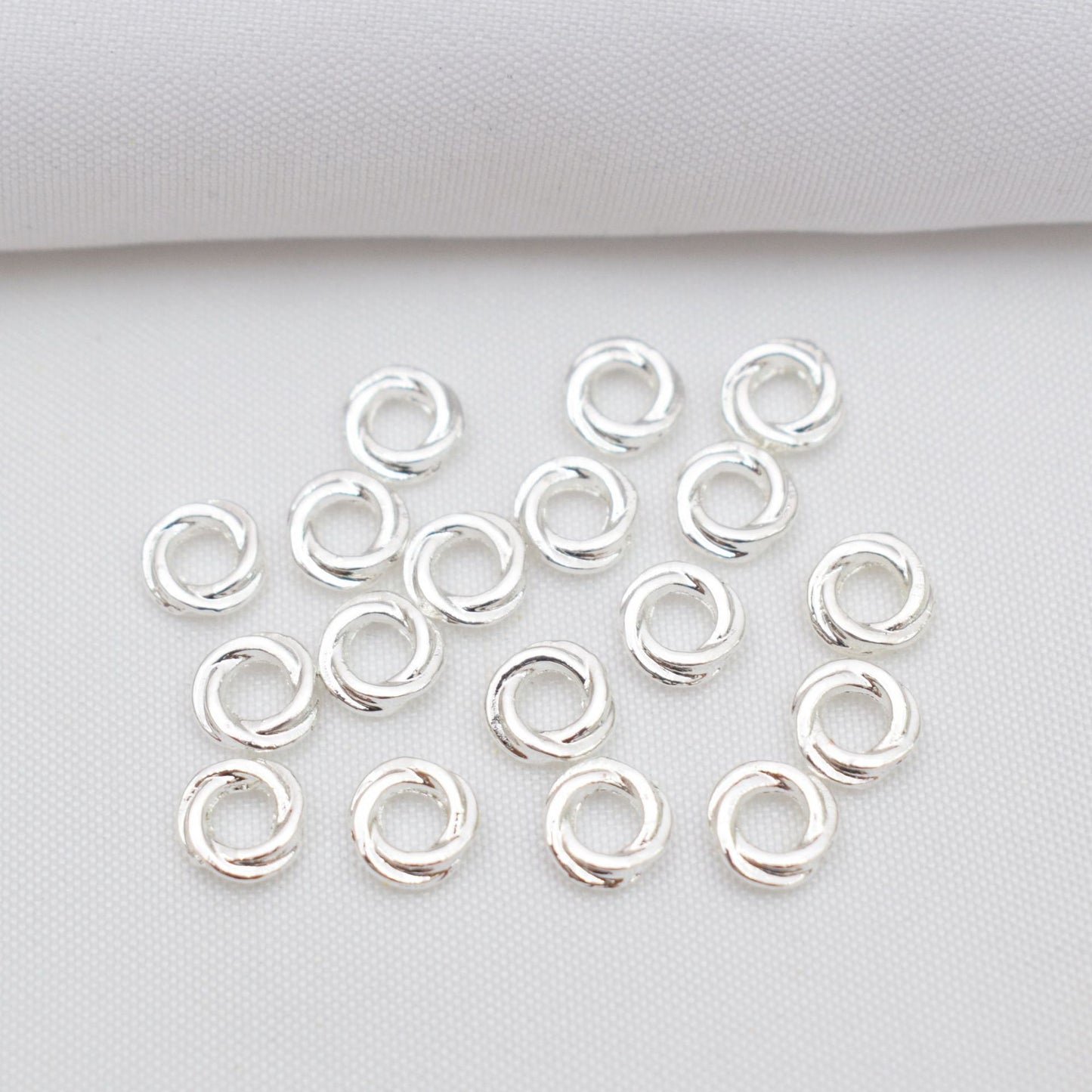 100PCS 18K Gold Filled Spacer Beads Screw Twist Ring Circle Round Silver Large Hole Charm For Jewelry Making DIY Beads Doki Decor Silver 4*1.0mm 