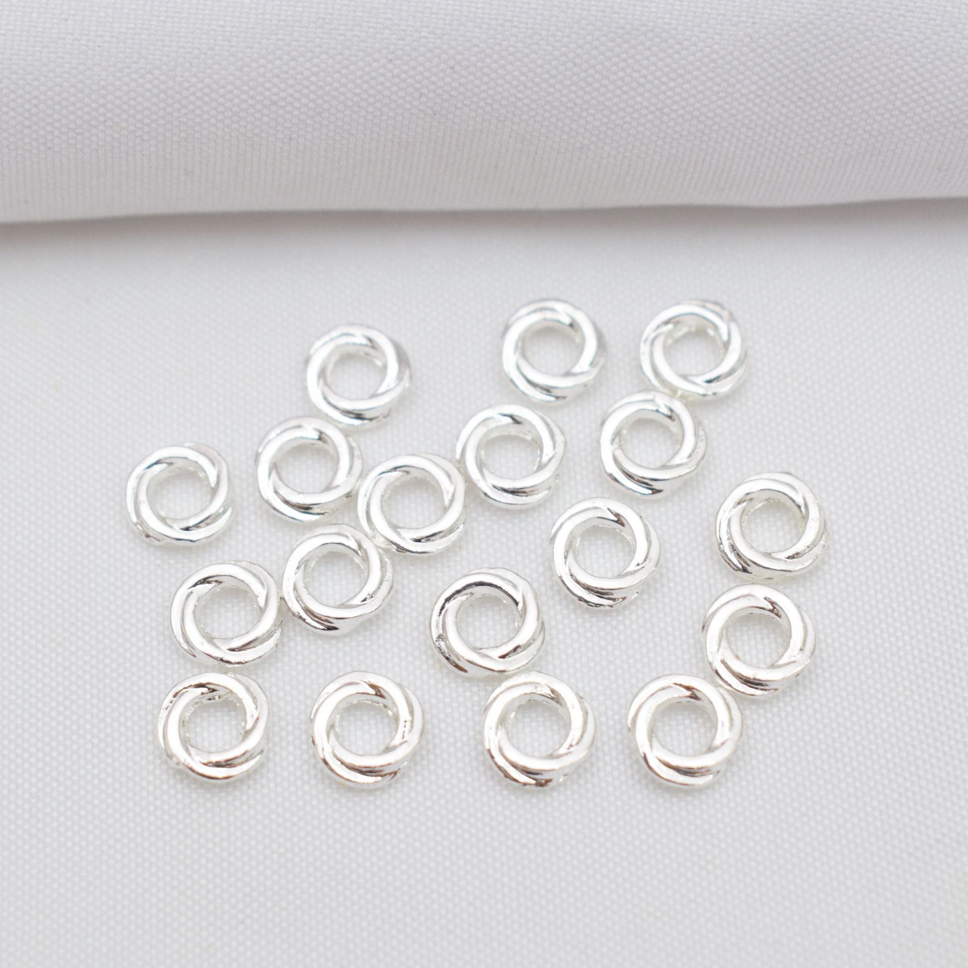 100PCS 18K Gold Filled Spacer Beads Screw Twist Ring Circle Round Silver Large Hole Charm For Jewelry Making DIY Beads Doki Decor Silver 4*1.0mm 