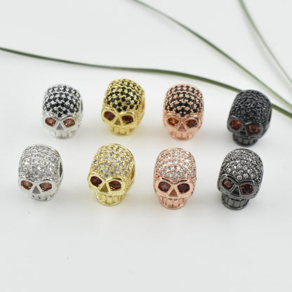 10PCS 18K Gold Filled Spacer Beads Skeleton Skull Rhinestone Rose Gold White Gold Black Large Hole For Jewelry Making DIY Beads Doki Decor   