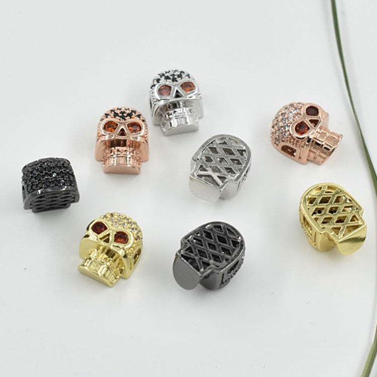 10PCS 18K Gold Filled Spacer Beads Skeleton Skull Rhinestone Rose Gold White Gold Black Large Hole For Jewelry Making DIY Beads Doki Decor   