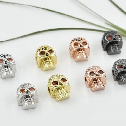 10PCS 18K Gold Filled Spacer Beads Skeleton Skull Rhinestone Rose Gold White Gold Black Large Hole For Jewelry Making DIY Beads Doki Decor   