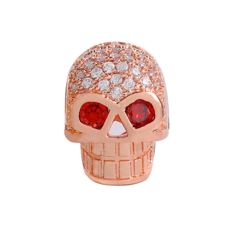 10PCS 18K Gold Filled Spacer Beads Skeleton Skull Rhinestone Rose Gold White Gold Black Large Hole For Jewelry Making DIY Beads Doki Decor White Rhinestone Rose Gold 