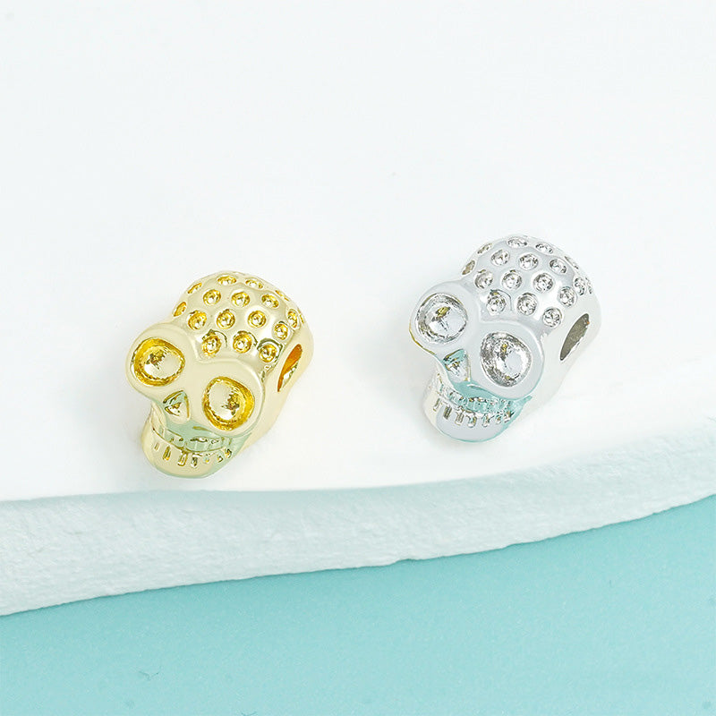 10PCS 18K Gold Filled Spacer Beads Skeleton Skull White Gold Black Large Hole For Jewelry Making DIY Beads Doki Decor   