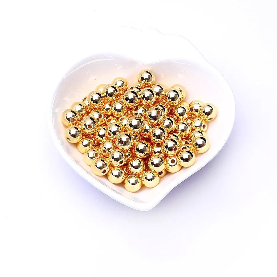 100PCS 18K Gold Filled Spacer Beads Smooth Ball Round Placer Gold White Gold Rose Gold Silver Large Hole For Jewelry Making DIY Beads Doki Decor 18K Gold 2mm 