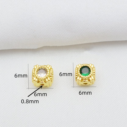 10PCS 18K Gold Filled Spacer Beads Cube Square Rhinestone Large Hole Charm For Jewelry Making DIY Beads Doki Decor   