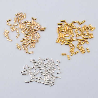 100PCS 18K Gold Filled Spacer Beads Straight Tube Silver Large Hole For Jewelry Making DIY Beads Doki Decor   