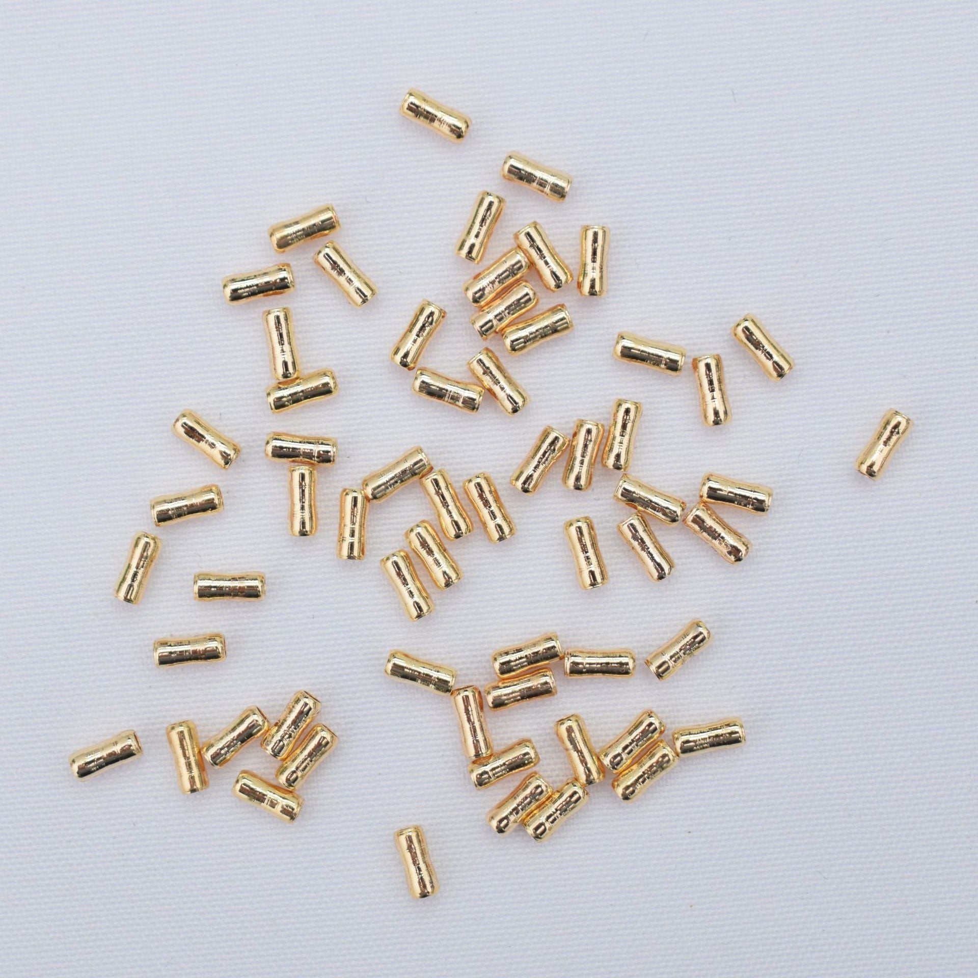 100PCS 18K Gold Filled Spacer Beads Straight Tube Silver Large Hole For Jewelry Making DIY Beads Doki Decor 14K Gold  