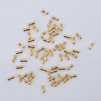 100PCS 18K Gold Filled Spacer Beads Straight Tube Silver Large Hole For Jewelry Making DIY Beads Doki Decor 14K Gold  