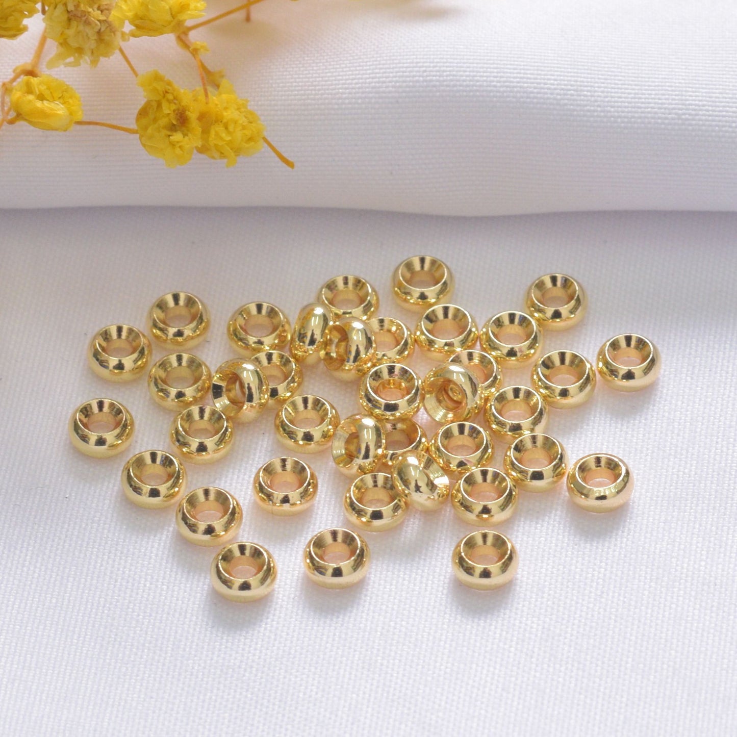 100PCS 18K Gold Filled Spacer Beads Sunken Dent Wheel Hollow Round Circle Large Hole Charm For Jewelry Making DIY Beads Doki Decor 14K Gold 4*2mm 