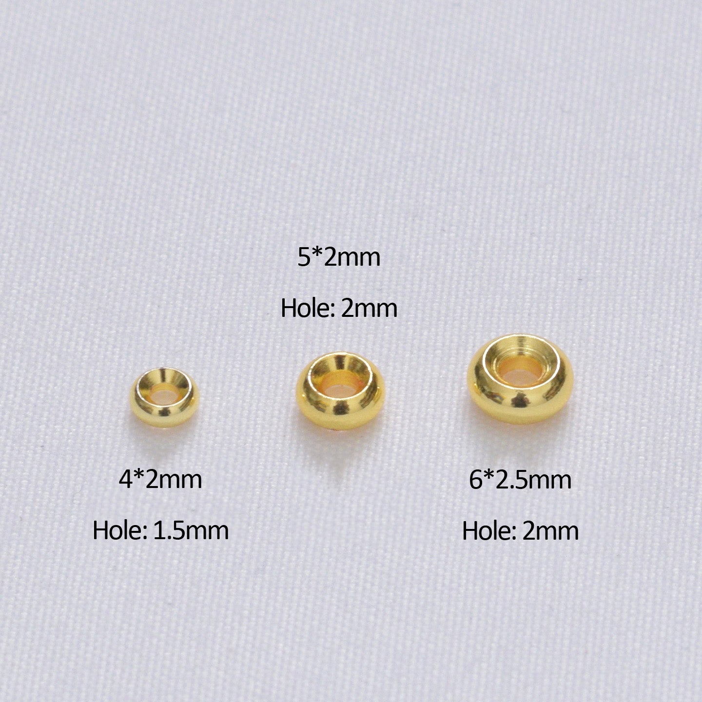 100PCS 18K Gold Filled Spacer Beads Sunken Dent Wheel Hollow Round Circle Large Hole Charm For Jewelry Making DIY Beads Doki Decor   