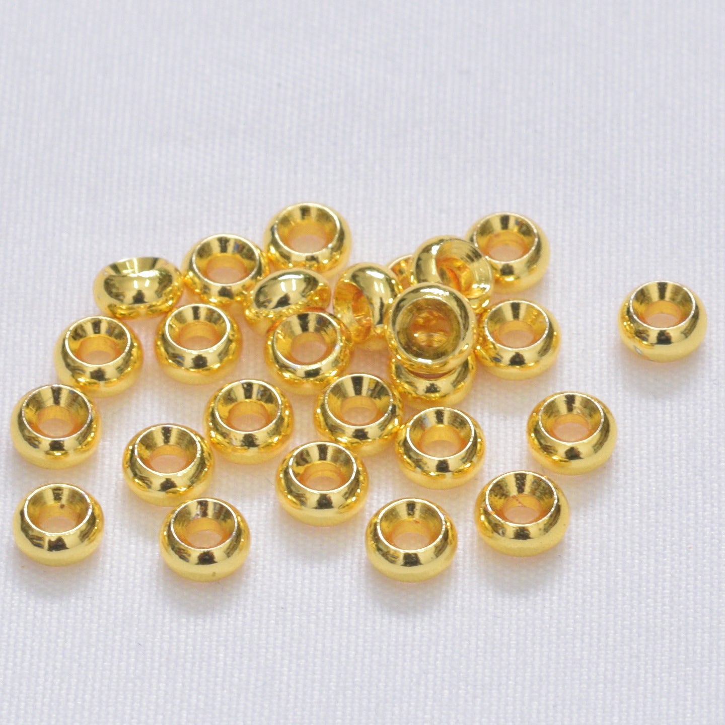 100PCS 18K Gold Filled Spacer Beads Sunken Dent Wheel Hollow Round Circle Large Hole Charm For Jewelry Making DIY Beads Doki Decor 18K Gold 4*2mm 