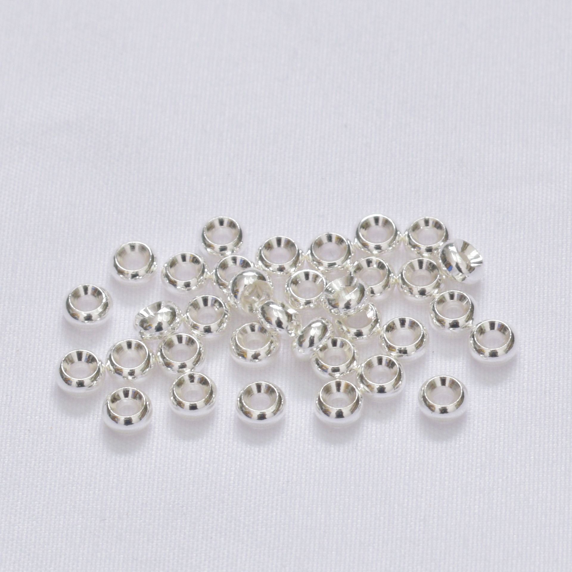 100PCS 18K Gold Filled Spacer Beads Sunken Dent Wheel Hollow Round Circle Large Hole Charm For Jewelry Making DIY Beads Doki Decor Silver 4*2mm 