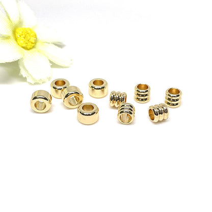 50PCS 18K Gold Filled Spacer Beads Three Layers Tube Cylinder Round Large Hole Charm For Jewelry Making DIY Beads Doki Decor   